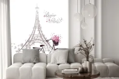 Naklejka: Romantyczna ilustracja roweru i wieży eiffla