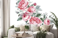 Naklejka: Romantyczne akwarelowe róże w odcieniach różu