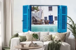 Naklejka: Romantyczne wakacje na wyspie santorini, grecja