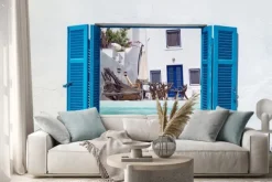 Naklejka: Romantyczne wakacje na wyspie santorini, grecja