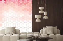 Naklejka: Różowe i białe sześciokątne siatki