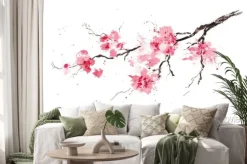 Naklejka: Różowe kwiaty wiśni w stylu akwareli