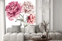 Naklejka: Różowe piwonie. kwiaty akwarela. kwiatowy w kolorach pastelowych.