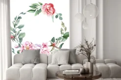 Naklejka: Różowe piwonie na wianku