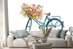 Naklejka: Rower z kwiatami w koszyku
