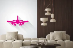 Naklejka: Różowy ikonę samolot internetowej na jasnoszarym tle