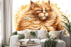 Naklejka: Rudy puszysty kot w stylu akwareli