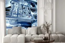 Naklejka: Rurociągi strefa przemysłowa, stalowe w niebieskich kolorach