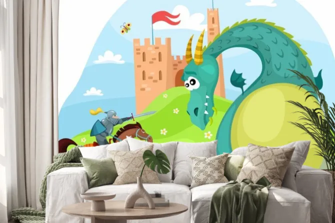 Naklejka: Rycerz atakujący smoka