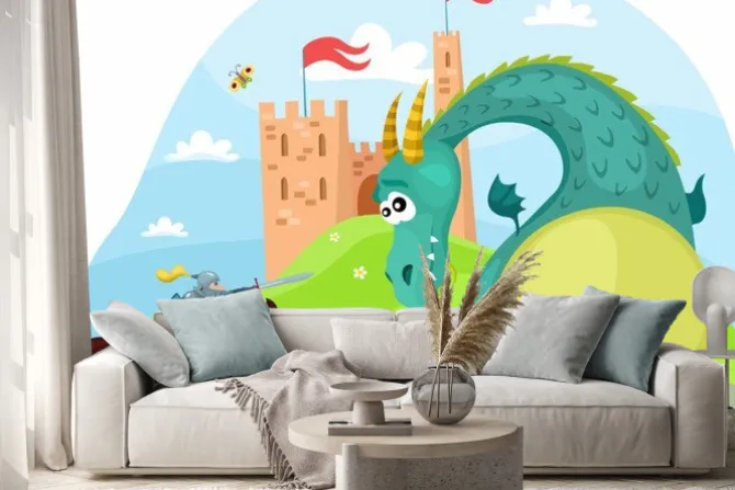 Naklejka: Rycerz atakujący smoka