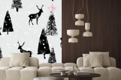 Naklejka: Rysowane ręcznie zimowy las modny wzór