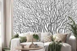 Naklejka: Rysunek szarych drzew na białym tle