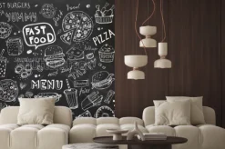 Naklejka: Rysunkowe menu fast food na ciemnym tle
