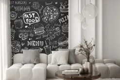 Naklejka: Rysunkowe menu fast food na ciemnym tle