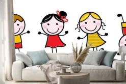 Naklejka: Rysunkowe wesołe dzieci na białym tle