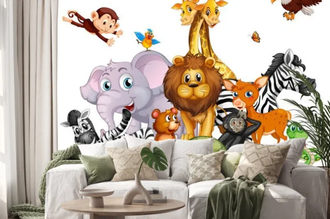 Naklejka: Rysunkowe zwierzątka z dżungli dla dzieci