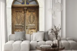 Naklejka: Rzeźbione drewniane drzwi