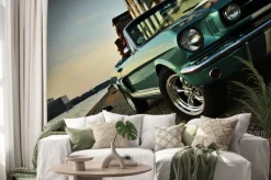 Naklejka: Samochód retro nad wodą