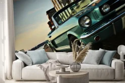 Naklejka: Samochód retro nad wodą