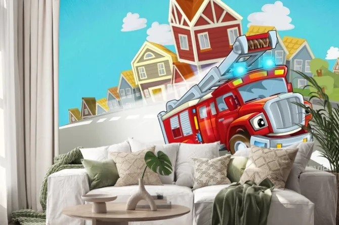 Naklejka: Samochód strażacki w stylu kreskówki