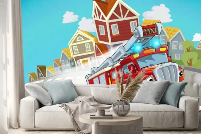 Naklejka: Samochód strażacki w stylu kreskówki