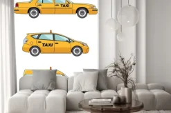 Naklejka: Samochód taxi na białym tle w stylu płaskiej