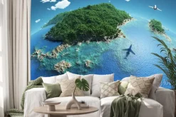 Naklejka: Samolot leci nad tropikalnych wysp