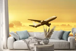 Naklejka: Samolot na niebie o zachodzie słońca