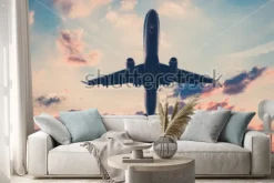 Naklejka: Samolot na zachodzie słońca niebo - samolot, odrzutowiec na tle