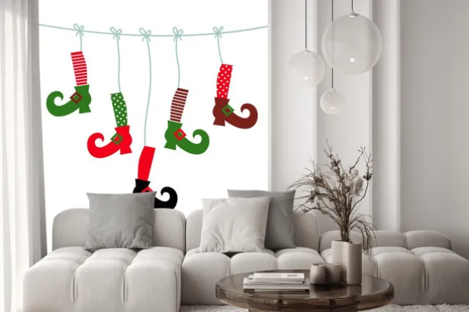 Naklejka: Santa wiszące nogi symbole samodzielnie na biały