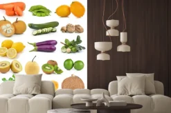 Naklejka: Santol, marchew, groszek, pieczarki, cukinia, cytryna macadamia,