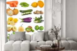 Naklejka: Santol, marchew, groszek, pieczarki, cukinia, cytryna macadamia,