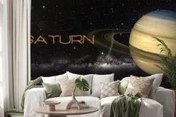 Naklejka: Saturn planet w przestrzeni kosmicznej.