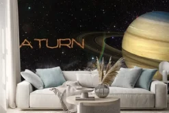 Naklejka: Saturn planet w przestrzeni kosmicznej.