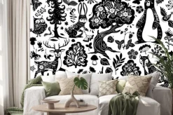 Naklejka: Scandinavian forest elements. nordic scandi style deer, hare