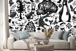 Naklejka: Scandinavian forest elements. nordic scandi style deer, hare