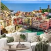 Naklejka: Scenic view of ocean and harbor in colorful village vernazza,