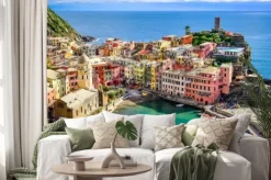 Naklejka: Scenic view of ocean and harbor in colorful village vernazza,