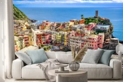 Naklejka: Scenic view of ocean and harbor in colorful village vernazza,
