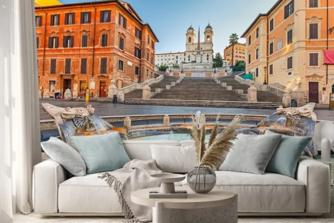 Naklejka: Schody hiszpańskie w godzinach porannych w rzymie