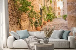 Naklejka: Schody z doniczkami we włoskim miasteczku