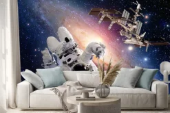 Naklejka: Sci fi astronauta kosmonauta kosmos stacja transport kosmiczny.