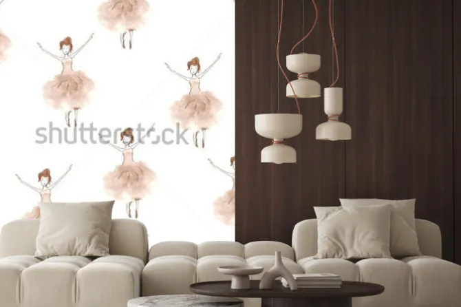 Naklejka: Seamless background with watercolor elegant ballet dancers. hand