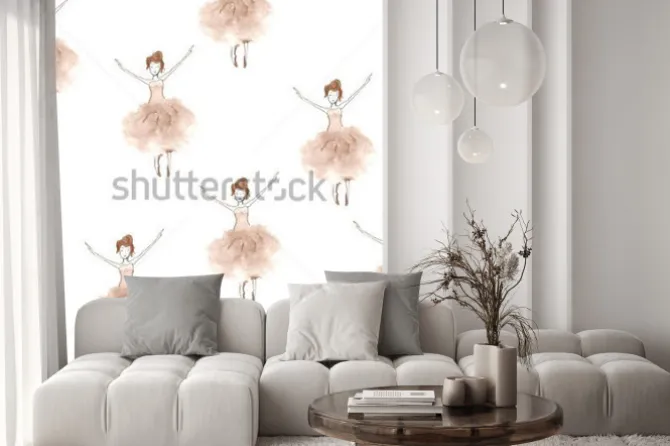 Naklejka: Seamless background with watercolor elegant ballet dancers. hand