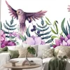 Naklejka: Seamless border of watercolor herbs, flowers and birds