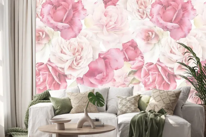 Naklejka: Seamless floral pattern with flowers on light background, watercolor.