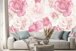 Naklejka: Seamless floral pattern with flowers on light background, watercolor.