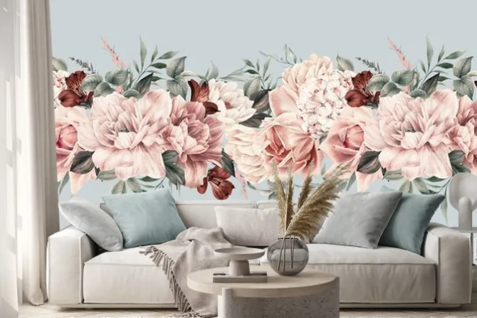 Naklejka: Seamless floral pattern with flowers on summer background, watercolor