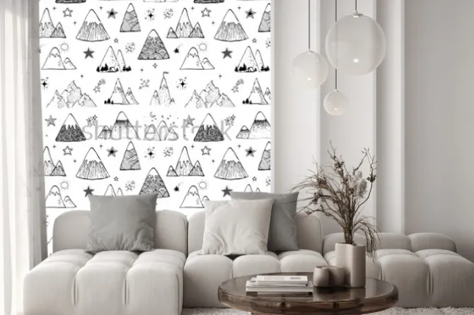 Naklejka: Seamless pattern with mountains and stars. can be used for wallpaper,