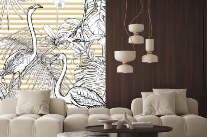 Naklejka: Seamless pattern, background. with tropical plants and flowers